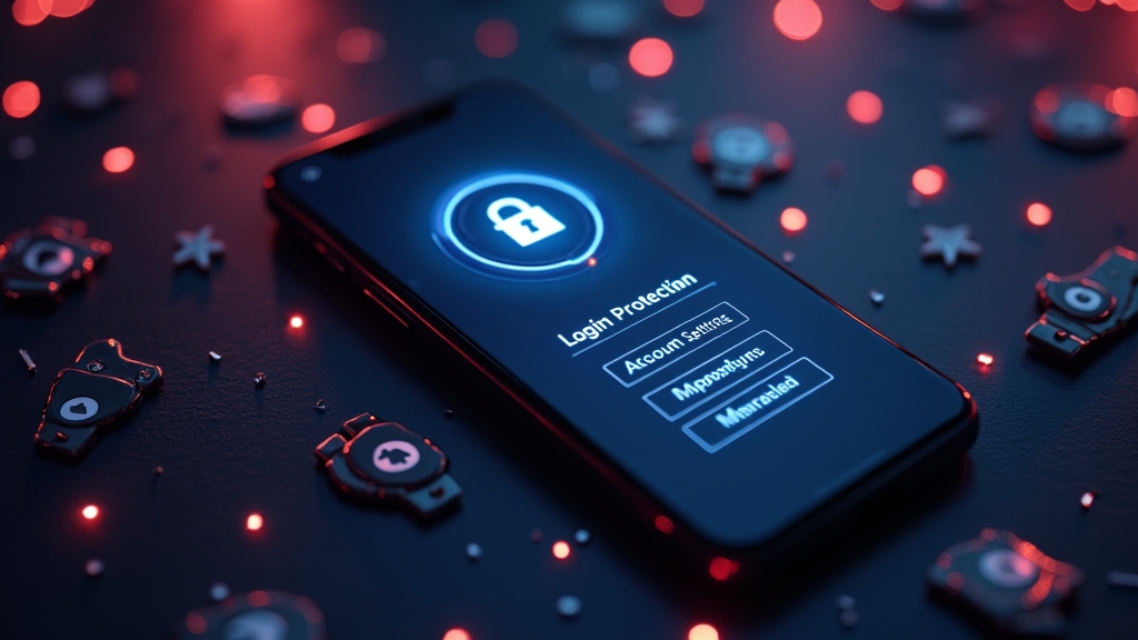 Smartphone mit Login- und Sicherheitsfunktionen in dunkler Casino-Atmosphäre